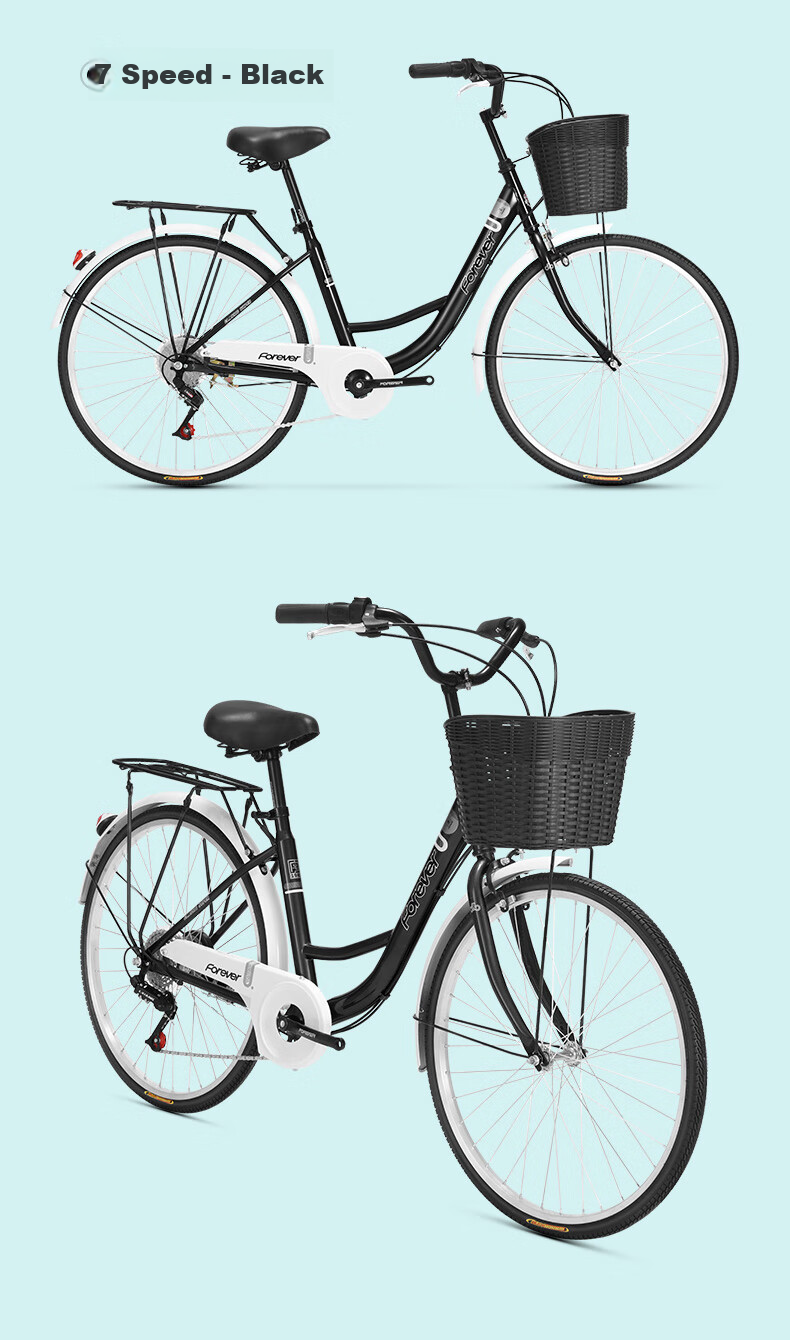 FOREVER City Commuter Bicycle, 26-Inch Solid Tire, for Adults, Men And Women, Children, Grocery Shopping, Commuting, Leisure City Bike, Black 17