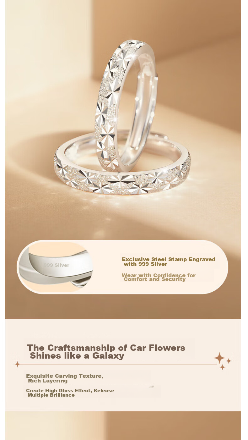 MANHE S999 Sterling Silver Couple Rings, One Pair of Engagement Diamond Rings, Adjustable Women's And Men's Birth Ring, Valentine's Day Gift 5