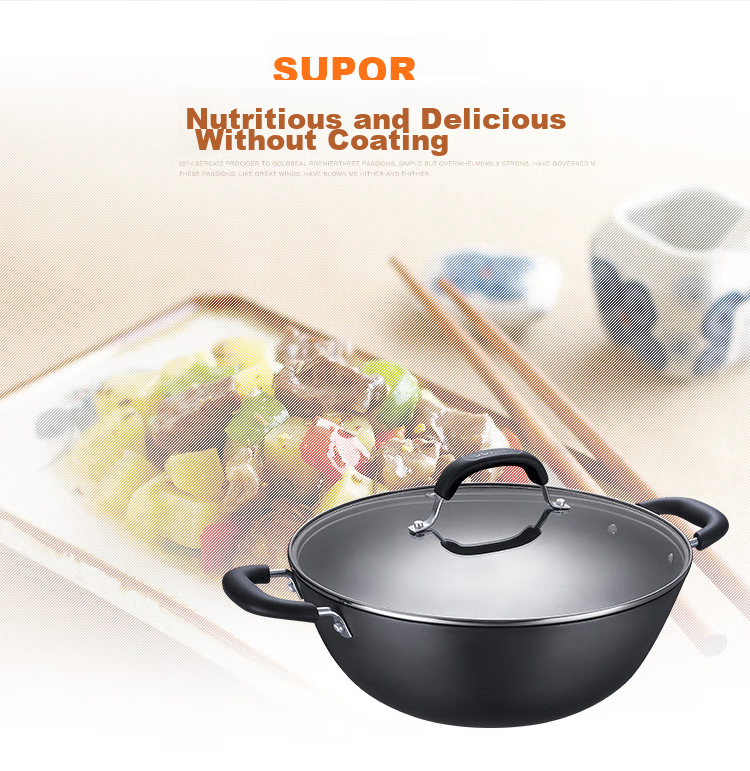 SUPOR Cast Iron Double-Handle Non-Coated Deep Wok 34CM Wear-Resistant Iron Pan Compatible with Gas And Induction Stoves FC34Y1 5