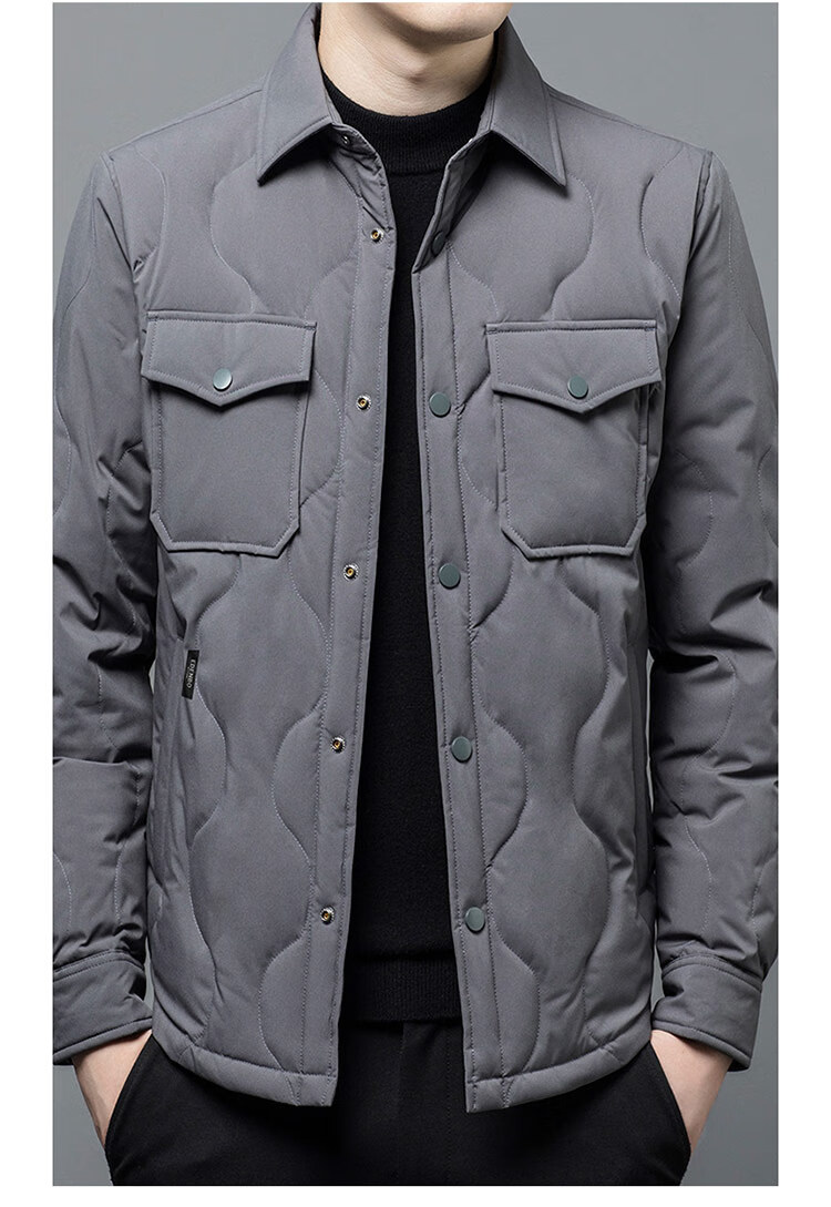 Edenbo Autumn Winter Men's Down Jacket Turn-down Collar Workwear Casual Warm Coat Dark Gray 1175/92A (L) 6