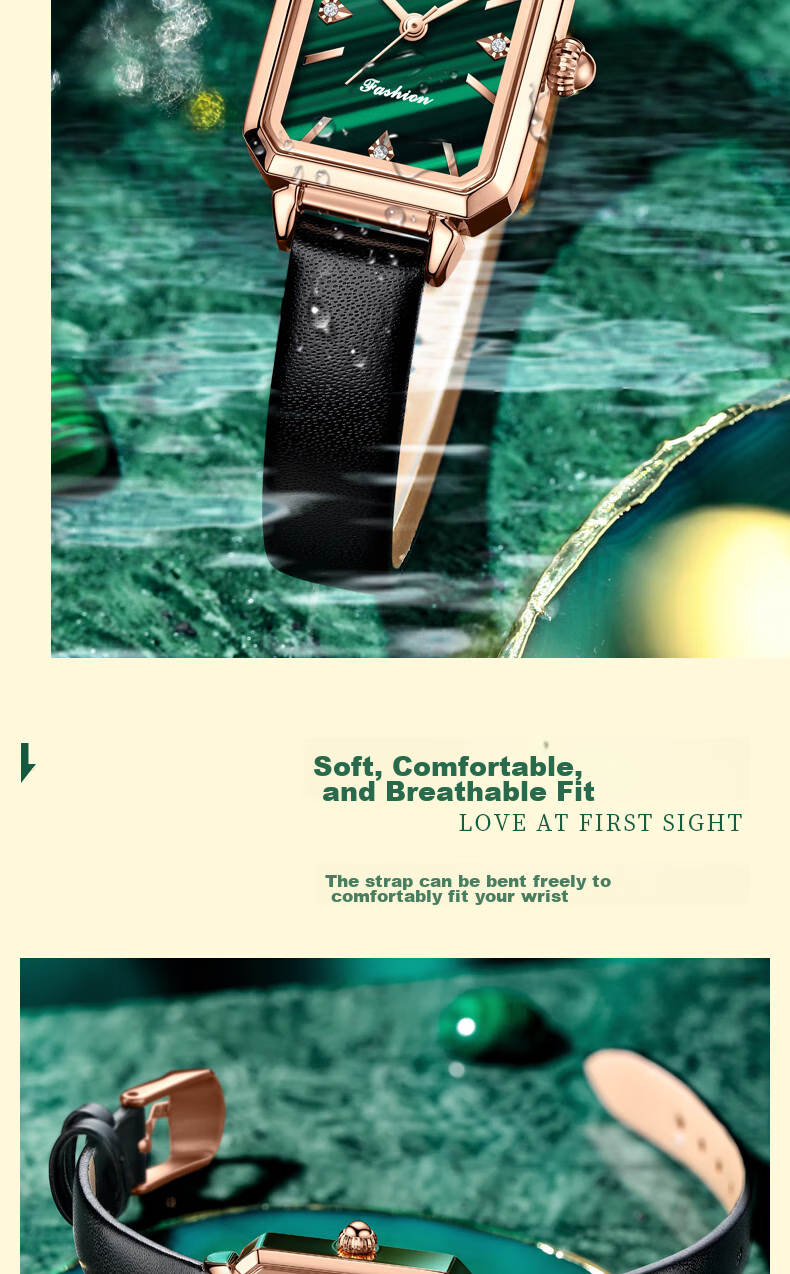 ROMITIME Women's Quartz Watch, Fashionable Elegant Light Luxury Retro Small Green Square Watch, Versatile Student Trendy Wristwatch 13