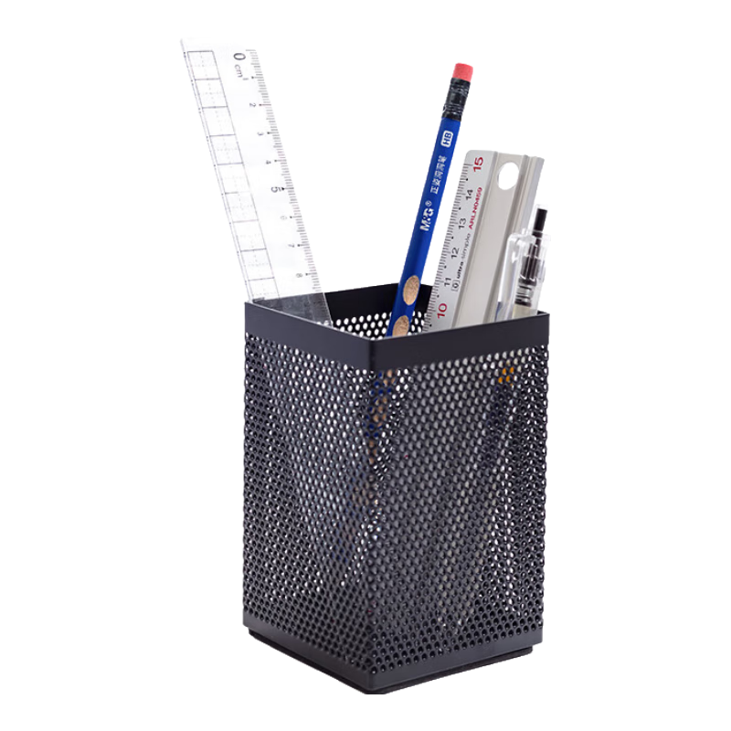 M&G (M&G) Metal Fashion Grid Square Pen Holder, Student Office Supplies, Desktop Storage Box, Black Single Pack ABT98401