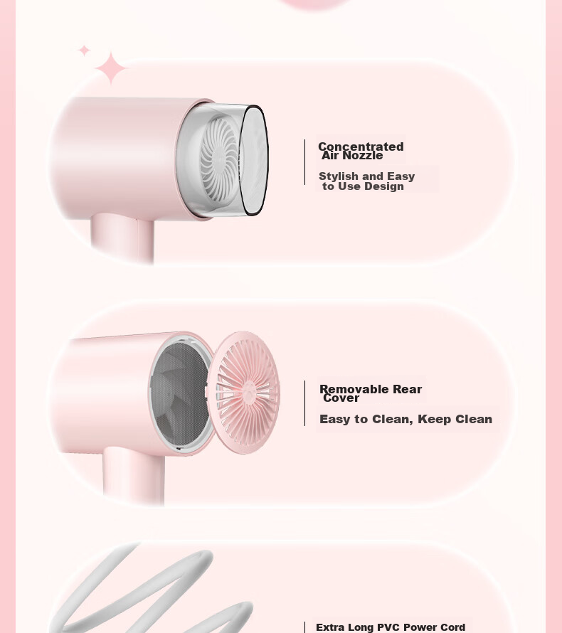 CONFU Hair Dryer for Home And Student Dormitory Use, 1100W Low Power Quick-Drying Hair Protection Non-Damaging Small Portable Folding Hair Dryer KF-3152 Light Cherry Pink Price 21