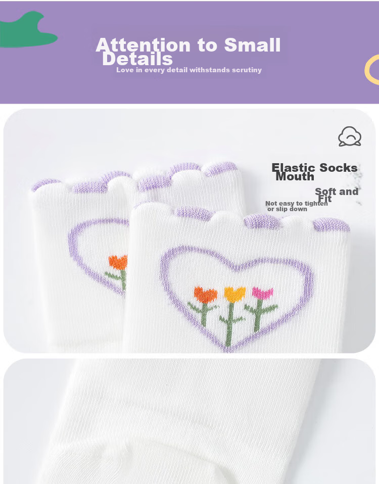 LangSha Children's Socks, Girls' Spring And Autumn Mid-Calf Cotton Socks, Comfortable Breathable Student Socks, Cute Socks for Older Children, Durable Socks 10