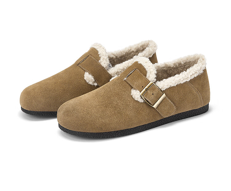 Daphne Birkenstock Women's 2023 Autumn Winter Simple Versatile Closed-Toe Slip-On Fleece-Lined Soft Sole Retro Flats Khaki Size 36 11