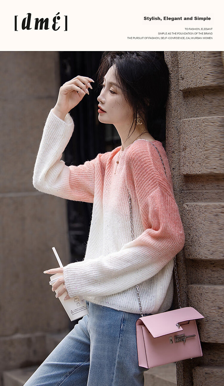 Dme [Dingdai'er Fashion] Autumn And Winter Artistic Gradient Wool Blend Sweater, Lazy-Fit Knitted Top for Wome 1