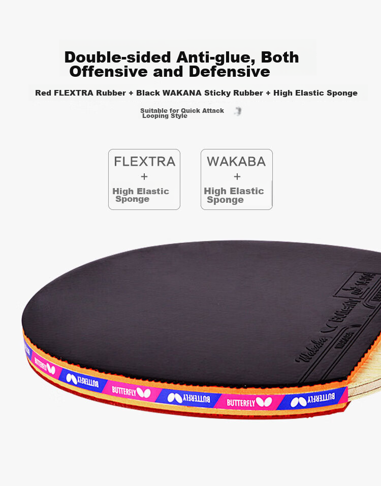 BUTTERFLY Six-Star Table Tennis Paddle, Penhold Grip, Double-Sided Reverse Rubber, Professional Competition Single Paddle 601, Includes Racket Cover 3