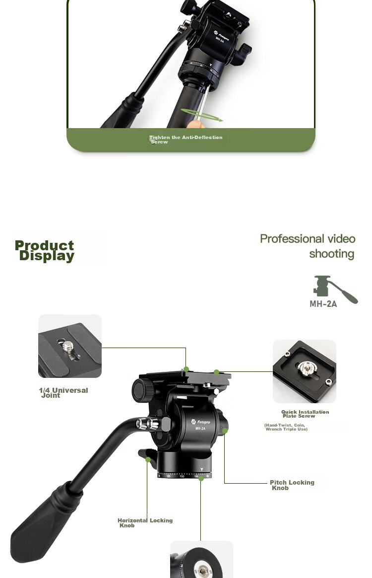 Fotopro MH-2L with Built-In Level Bowl Base, Akar Standard, Camera Mirrorless Video Shooting Hydraulic Damping Camera Gimbal, Black 16