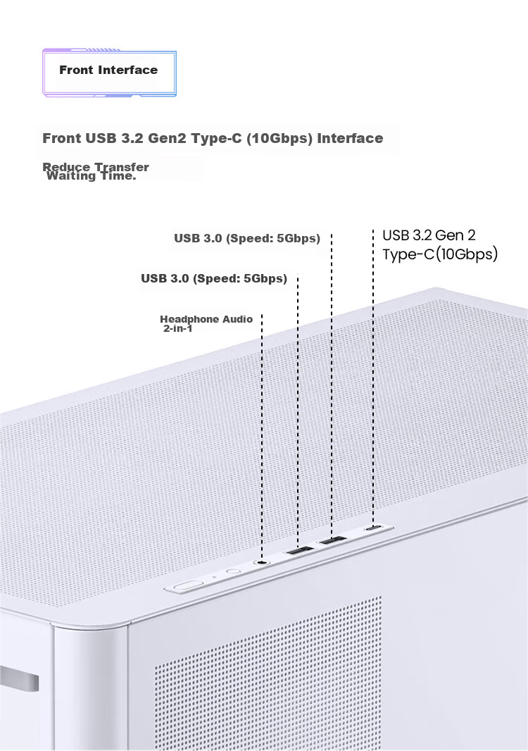 JONSBO D300 White MATX Case (Pillarless Curved Panoramic Design, 360mm Radiator Support, ATX PSU, 10 Fan Positions, Type-C Gen2 10Gbps+) 14