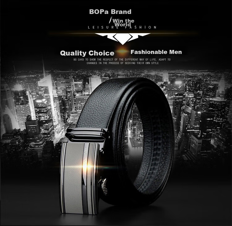 Bopai Genuine Leather Men's Belt with Automatic Buckle, Top-Grain Cowhide Waistband, Business Gift for Me 1