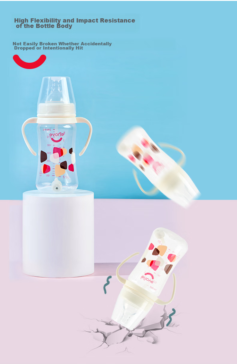 Evorie Wide-Mouth Straw Bottle with Handle, PP Material Baby Bottle 240ml (Random Color) 7
