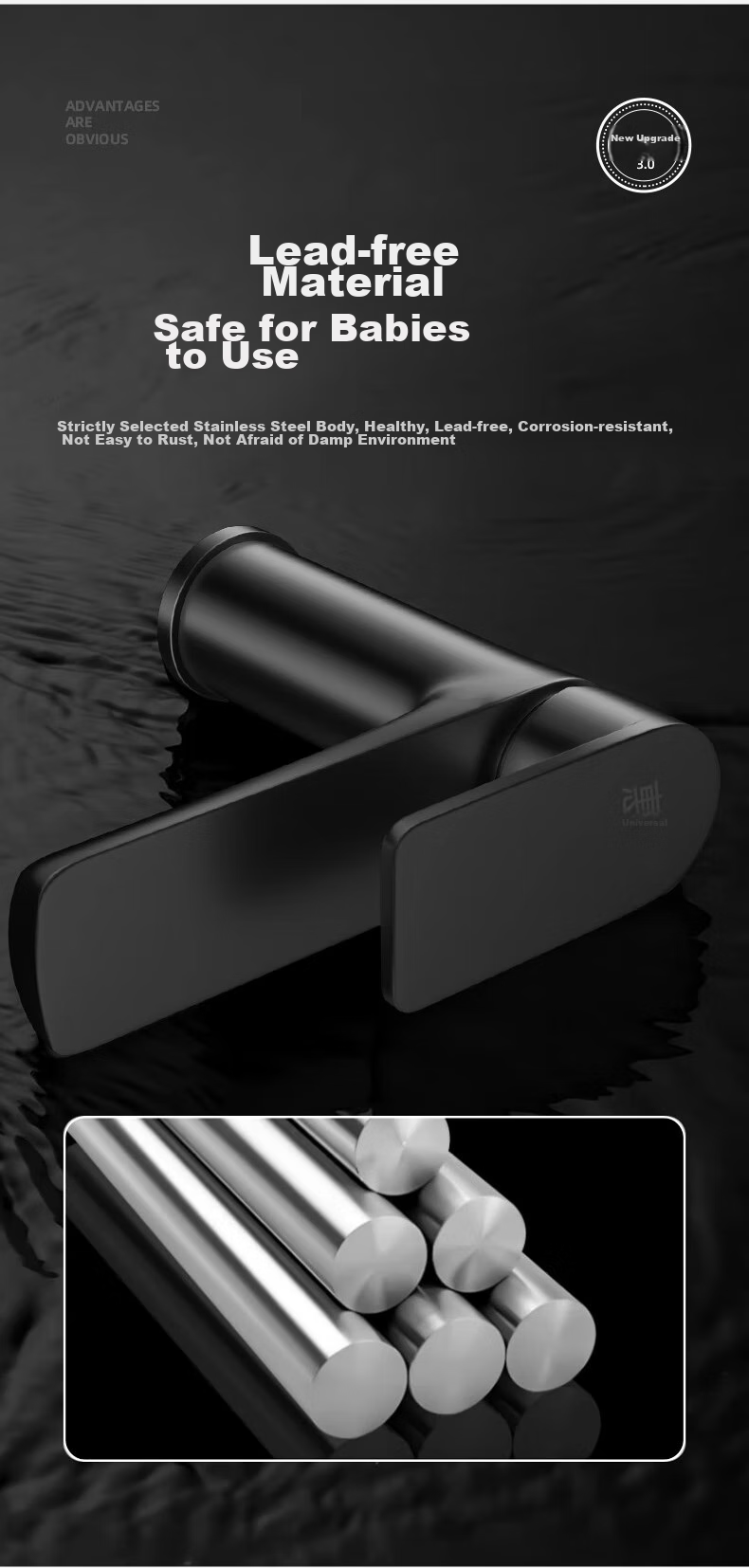 Huipu Basin Faucet, Bathroom Washbasin Hot And Cold Water Tap, Sold by JD, Stainless Steel Sink, Washbasin, Pool H-05621 3