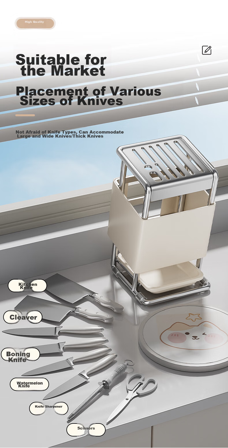 Shuaishi Stainless Steel Knife Holder Kitchen Storage Rack for Knives, Chopsticks, Cutting Boards, Multi-Functional Organizer Shelf 5