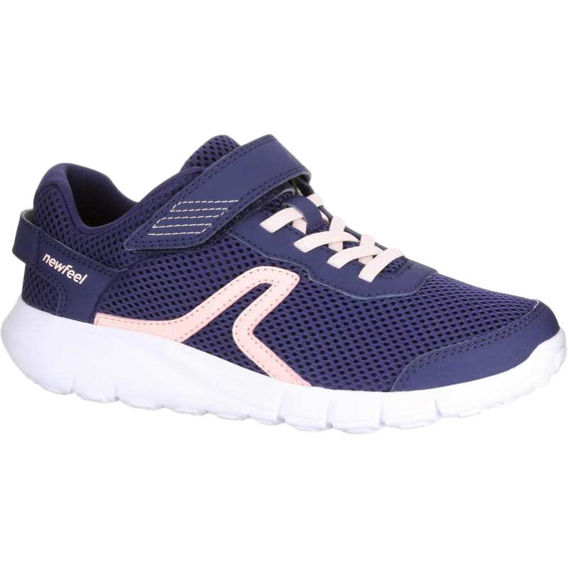DECATHLON Children's Mesh Comfortable Breathable Campus Casual Sports Track Running Shoes, Navy Blue/pink, Size 34, 2179967