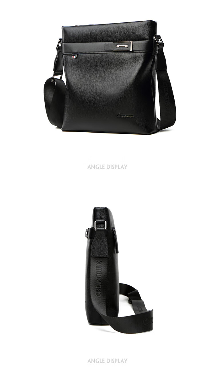 CROCODILE Top-Grain Leather Shoulder Bag, Men's Crossbody Bag, Business Casual Men's Bag, Birthday Gift, 2052 Black, for Boyfriend 16