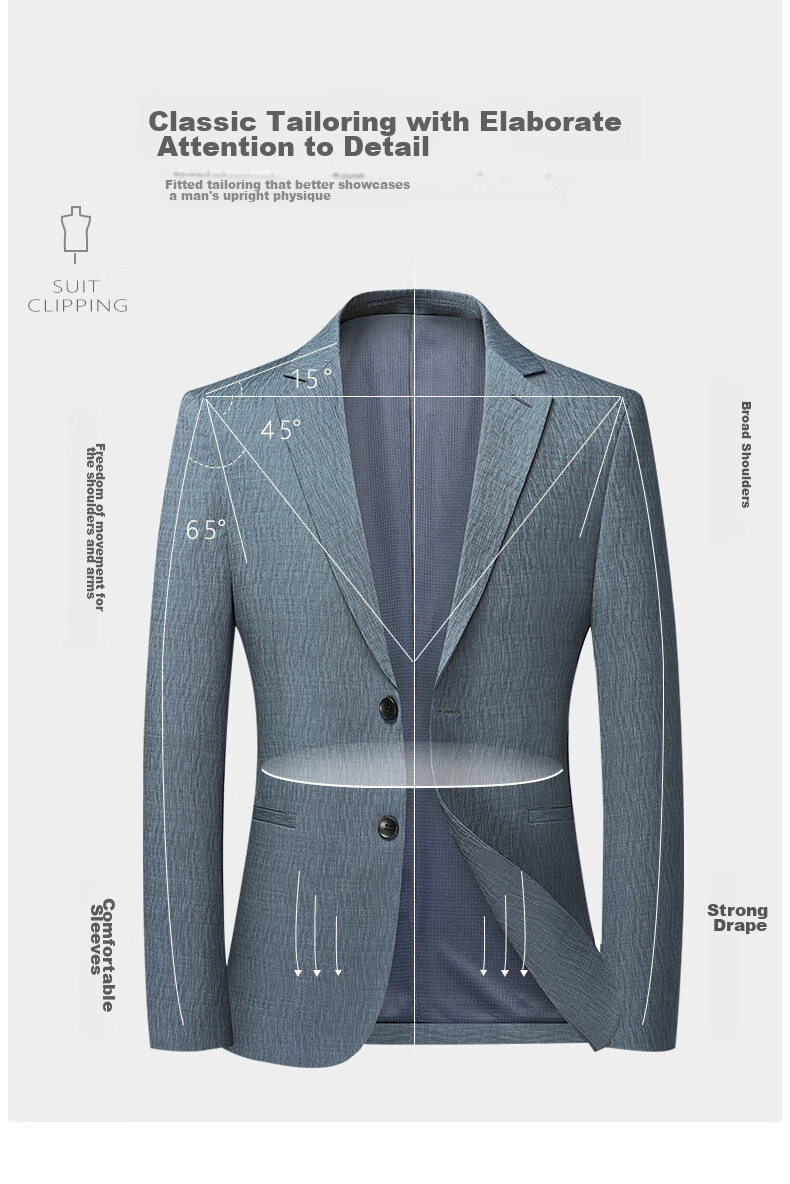 FIRS Easy-Care Men's Suit Jacket, Spring And Autumn New Style Simple Casual Blazer for Men, Blue, Size 170 3