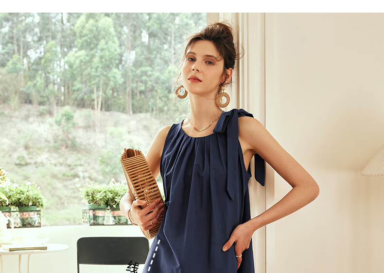 Olrain Sleeveless Halter Neck Dress Women Spring Summer Loose Vacation Camisole Maxi Dress Gray Blue M 3