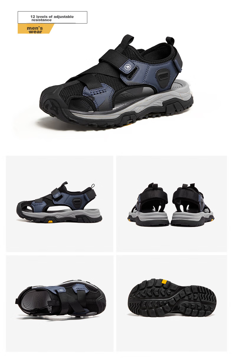 CAMEL Brand Men's Outdoor Casual Sandals, Breathable Closed-Toe Anti-Collision Beach Shoes P14M307617 Black Size 41 14