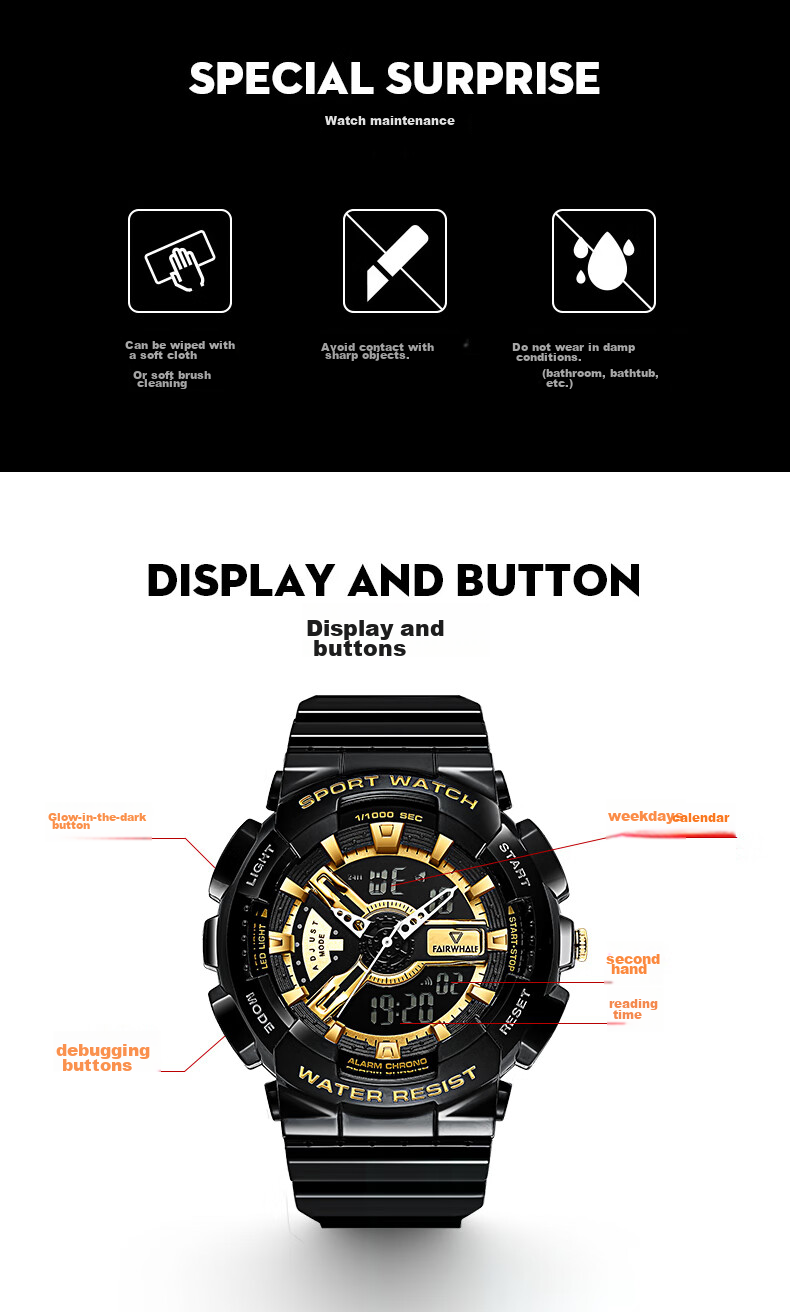 MARK FAIRWHALE Watch for Men, Women, Children And Students, Electronic Waterproof Sports Outdoor Watch, Holiday And Birthday Gift, Model 4340 8