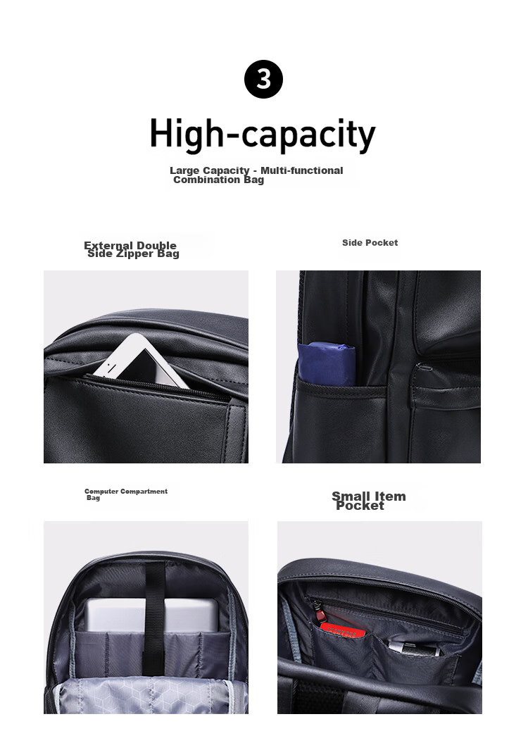 GOLF Men's Backpack, 14-Inch Laptop Bag, Soft Leather Travel Bag for Business Trips, Water-Resistant Casual Student Schoolbag 10