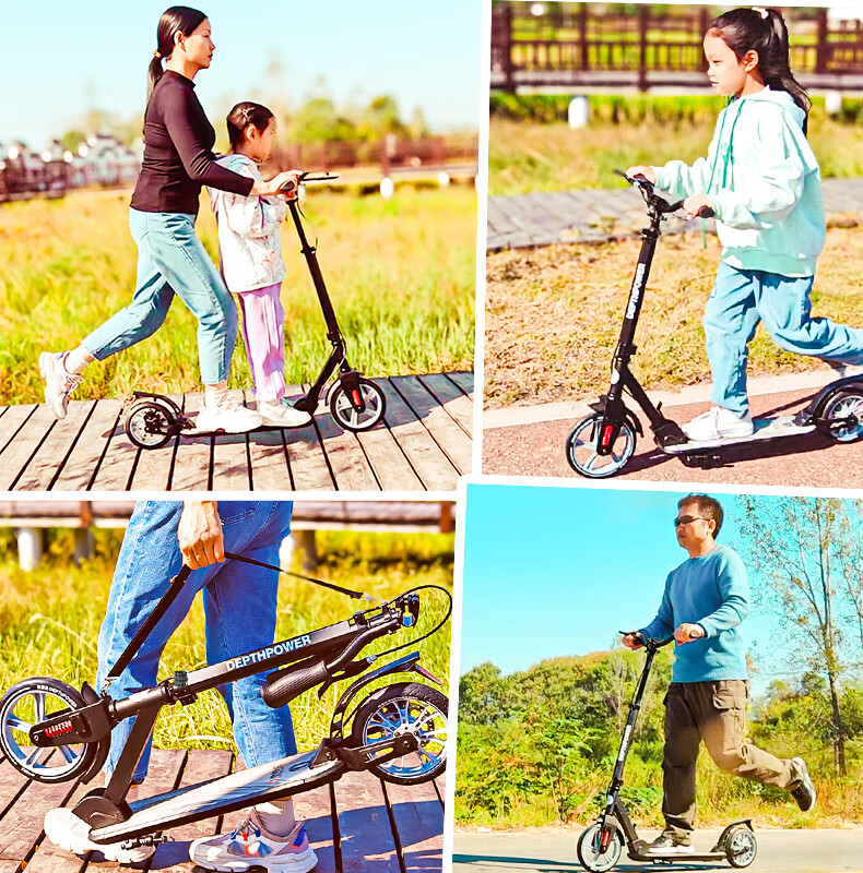 DEPTHPOWER Adult And Children's Scooter with Triple Shock Absorption, Foldable, Dual Brake, Flagship Black Model with Free Gift 11