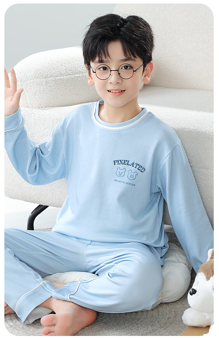 MiiOW Kids Boys 40S Cotton 5A Antibacterial Homewear Set Spring Autumn Long Sleeve 24 New Green 130cm 10