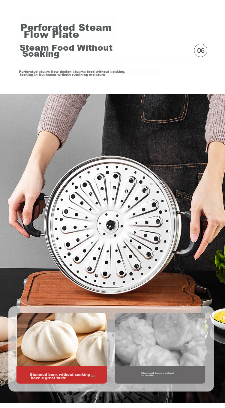 MAXCOOK 304 Stainless Steel Steamer Pot, 26CM Three-Layer Composite Bottom, Compatible with Gas Stove And Induction Cooker 10