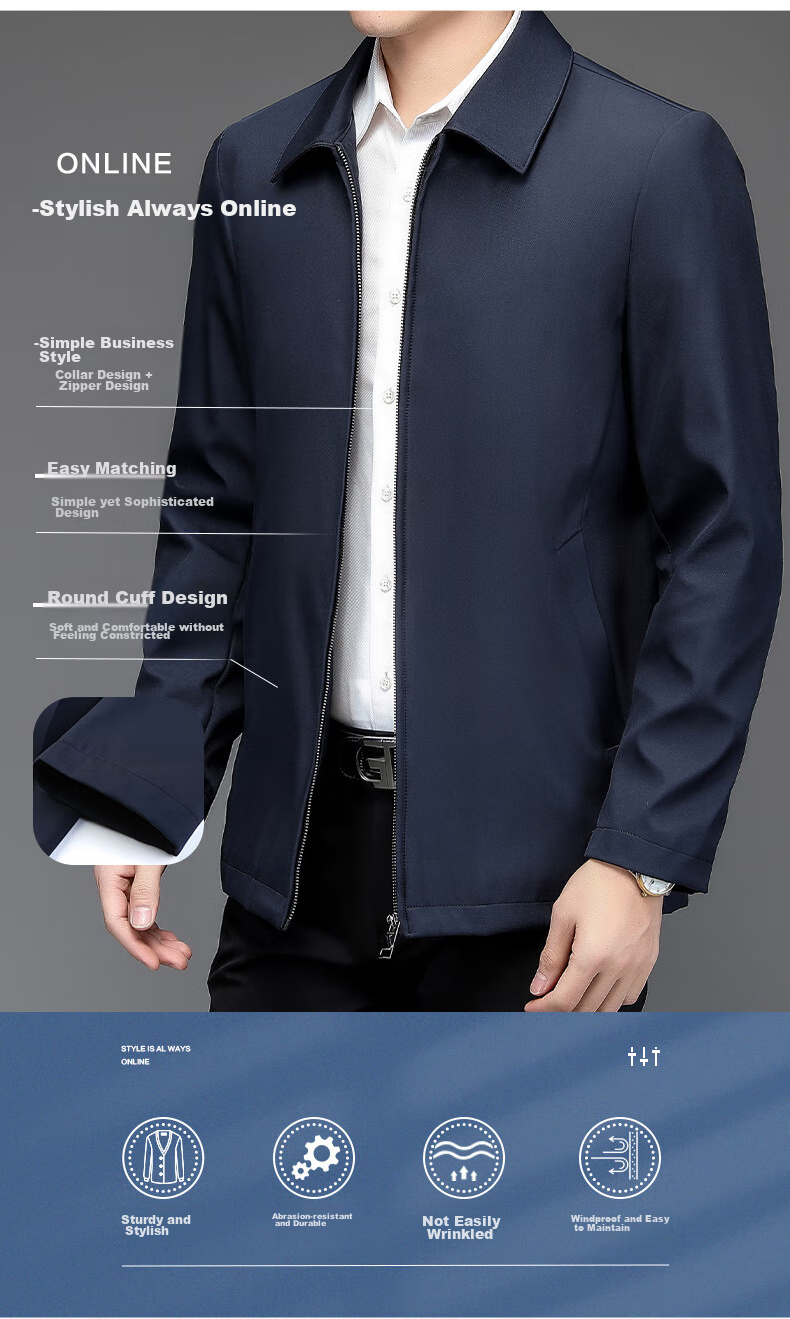 Hengyuanxiang Administrative Jacket for Men, Spring And Autumn Season, Middle-Aged Men's Business Casual Dad's Outerwear, Middle-Aged And Elderly Men's Clothing, Lapel Top 4