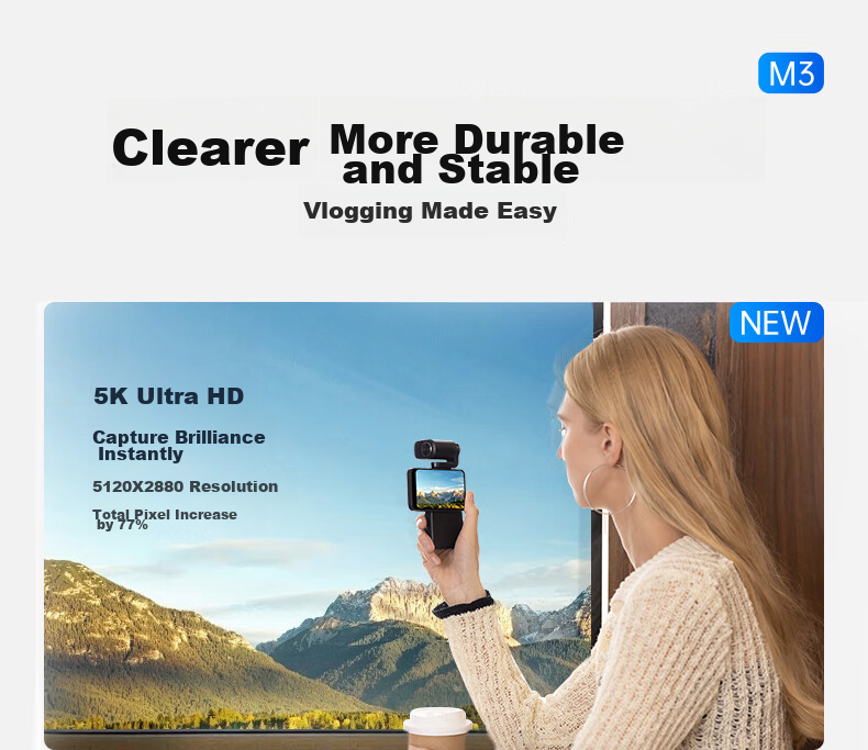 ORDRO [2026 Super Value] M3 5K Action Camera, 3.5-Inch Pocket3 Handheld Gimbal Camera, for Meetings, Vlogging, Travel, Cycling, Fishing, Portable And Personal Use 8