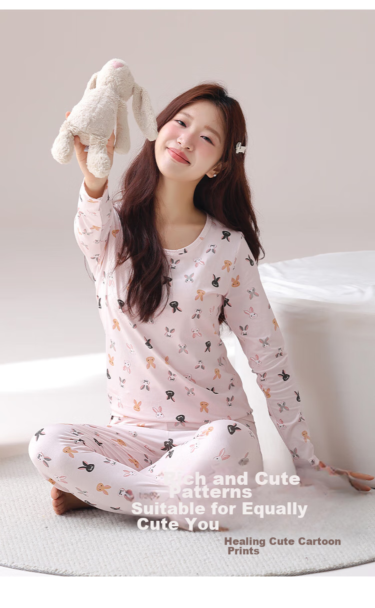 Dushiliren Women's Autumn Underwear Set, Basic Thermal Base Layer, Slim-Fit Printed Sleepwear for Students And Young Girls, Warm Inner Wear 8