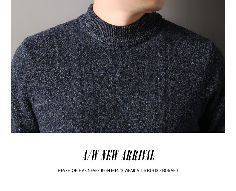 Hengyuanxiang Men's Thickened Wool Sweater Autumn Winter 100% Pure Wool Half Turtleneck Simple Casual Solid Color Knitwear 25