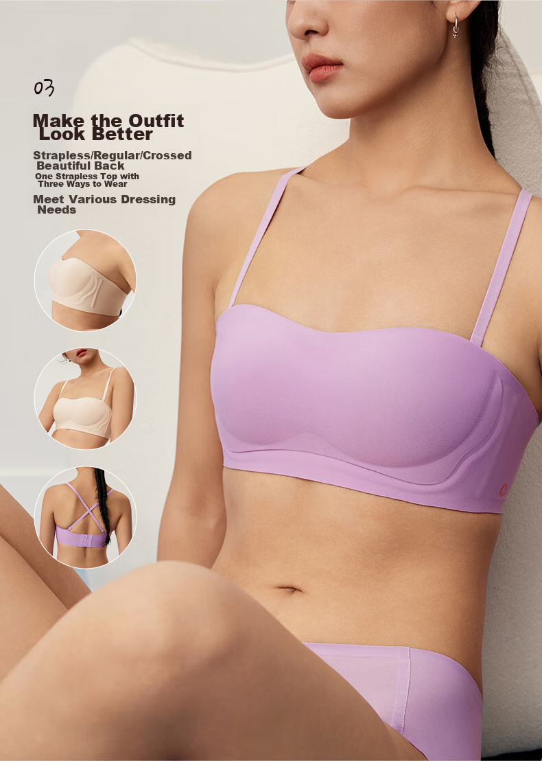 NEIWAI Orange Label Zero-Worry Strapless Anti-Slip Wireless Fixed Cup Bra, Women's Breathable Strap Detachable Underwear 11