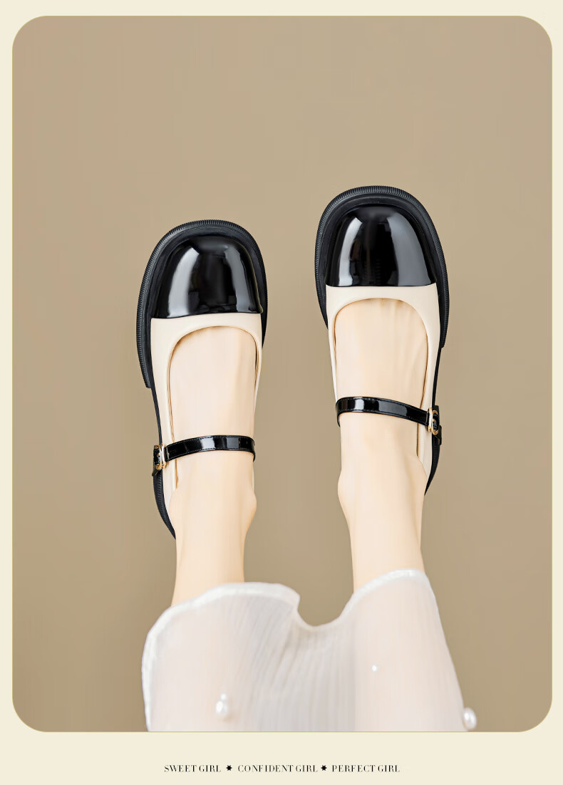 DAPHNE Black And White Mary Jane Shoes for Women, 2026 New Summer Style, Thick-Soled Versatile Shallow-Mouth Flat French Leather Shoes to Match Dresses 6