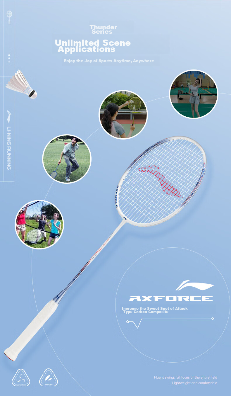 Li-Ning Badminton Racket Set, Thunder Carbon Composite Single Racket, Suitable for Youth And Adults, Pre-Strung 4