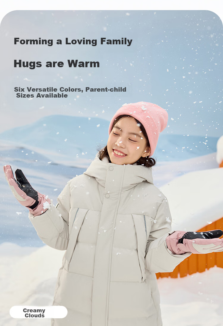 BALABALA Kids Mid-Length Down Jacket Winter Thickened Coat Boys Girls 2025 Hooded Parent-Child Warm Windproof Water-Repellent 10