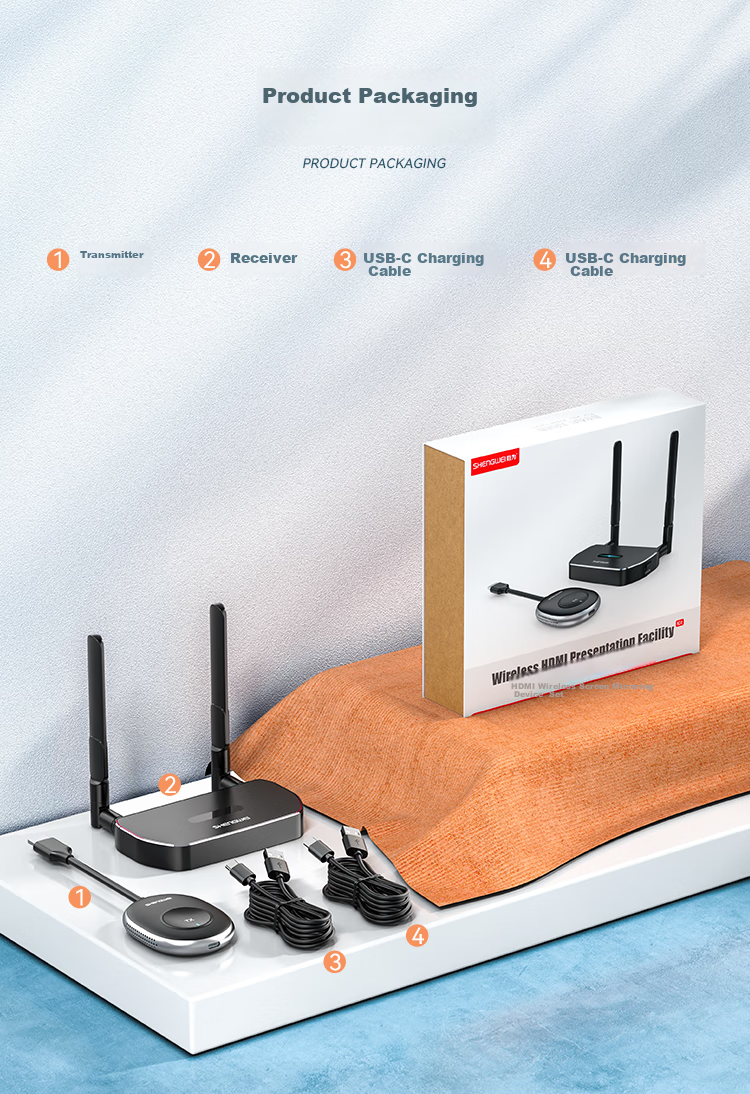Shengwei HDMI Enterprise-Grade Wireless Screen Mirroring Device, High-Definition Conference Sharing, Laptop to Projector TV Transmitter, Point-To 50 Meters, DHD0007G 18