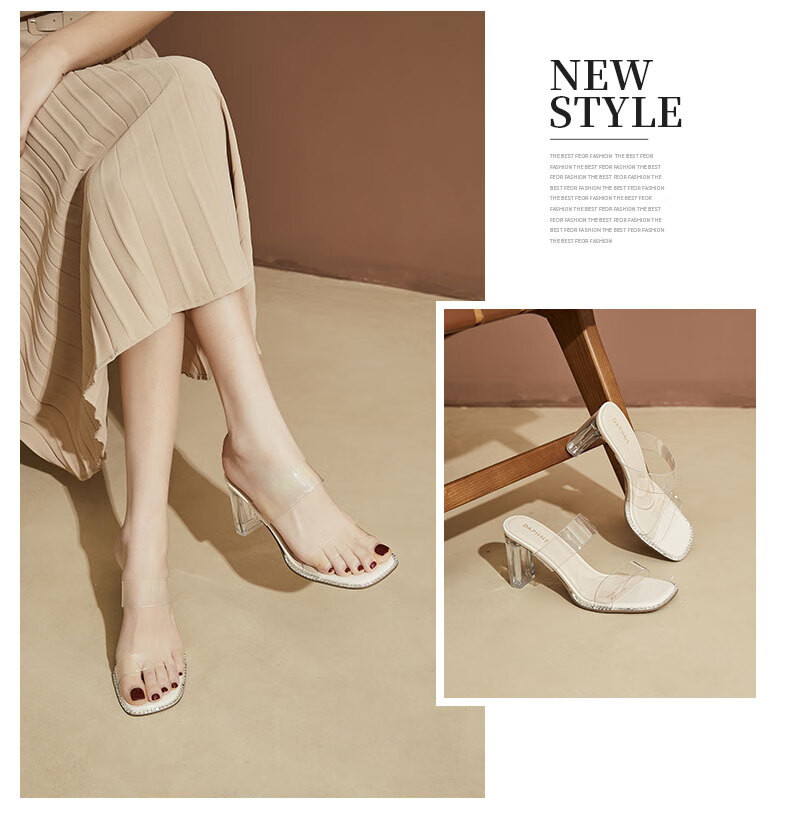 DAPHNE Ultra High Heel Slippers for Women, Transparent Height-Increasing Fashion Shoes, Square-Toe Versatile Elegant Slide Sandals for Women, Silver, Size 37 4