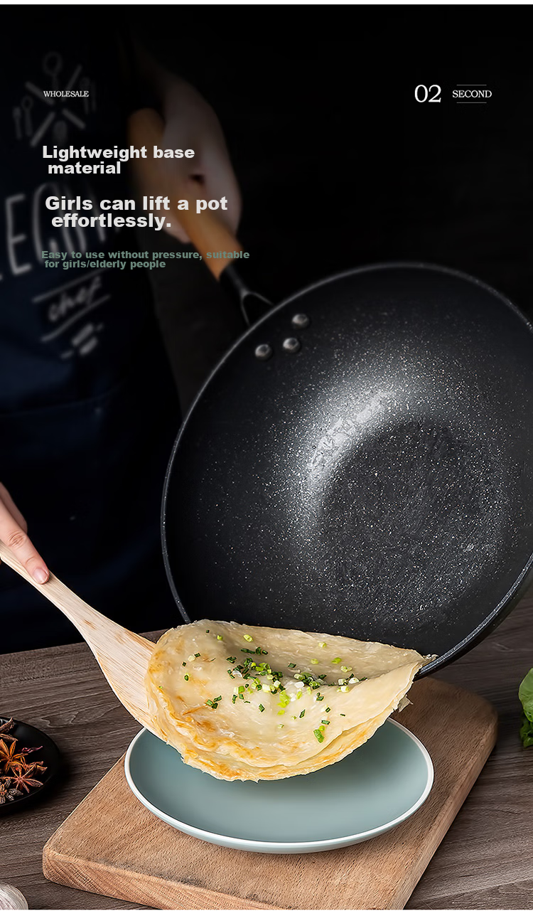 MAXCOOK Non-Stick Wok, 32cm Iron Pan with Wooden Spatula, Compatible with Gas And Induction Stoves, Non-Stick Coating MCC588 12
