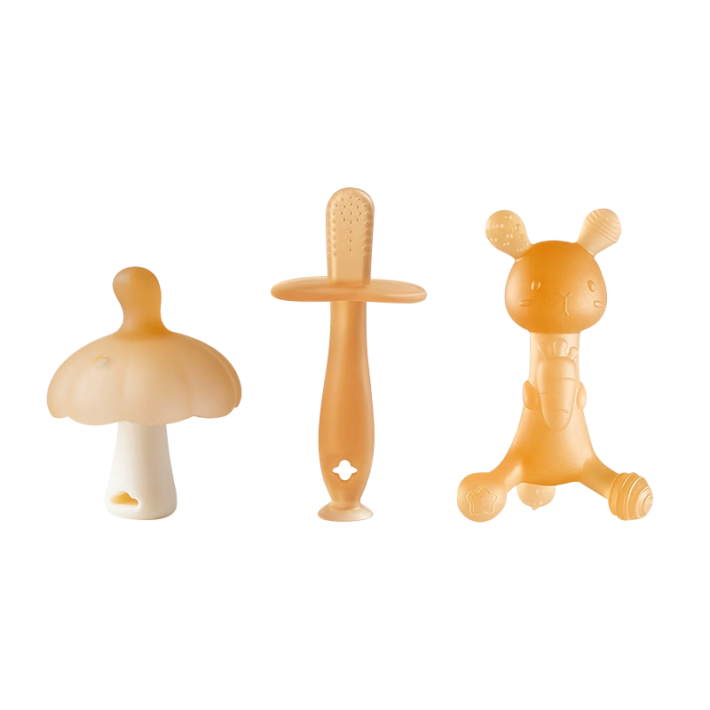 Guangduola Baby Teether Mushroom-Shaped Teethers, Anti-Thumb Sucking Aid, Little Rabbit Chew Toy, 3-Piece Set