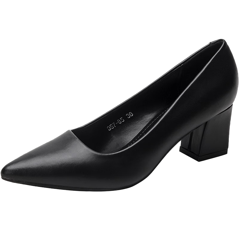CARTELO Women's Single Shoes, Professional Work Shoes, Elegant Pointed Toe Chunky Heel Shoes, KCC-555, Black, Size 40