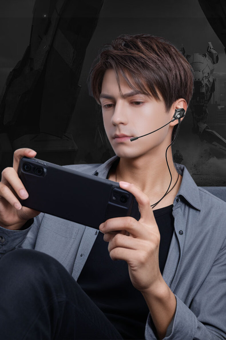HP Dual-Engine In-Ear HiFi Music Gaming Wired Earphones Type-C Computer Esports Earbuds Headset Compatible with Huawei Oppo Xiaomi Apple Black Ear 20 7