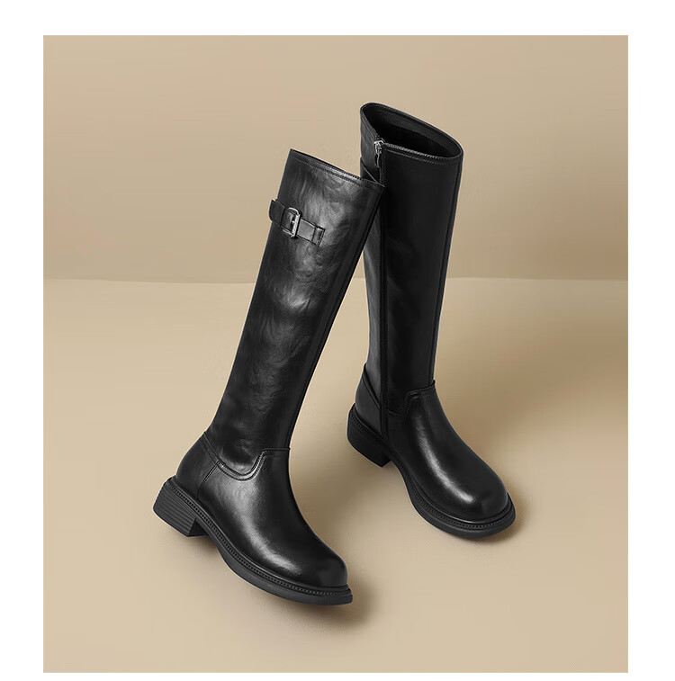 ZHR Tall Boots for Women, Winter Over-Knee Thick-Soled Riding Boots, Retro Western Style Travel Boots with Fleece Lining, BL323A Black, Size 38 20