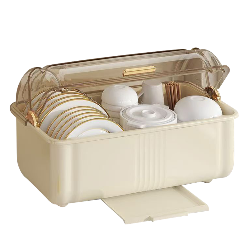 Jingyan Dish Drainer Rack with Lid, Kitchen Storage Organizer, Countertop Dish Holder for Bowls And Plates