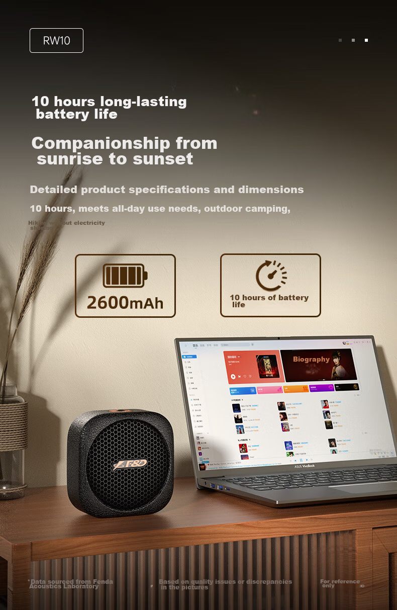 F&D RW10 Retro Outdoor Portable Bluetooth Speaker, IPX5 Waterproof, TWS Connectivity, Long Battery Life, for Camping, Hiking, Cycling, Small Speaker with Subwoofer 4