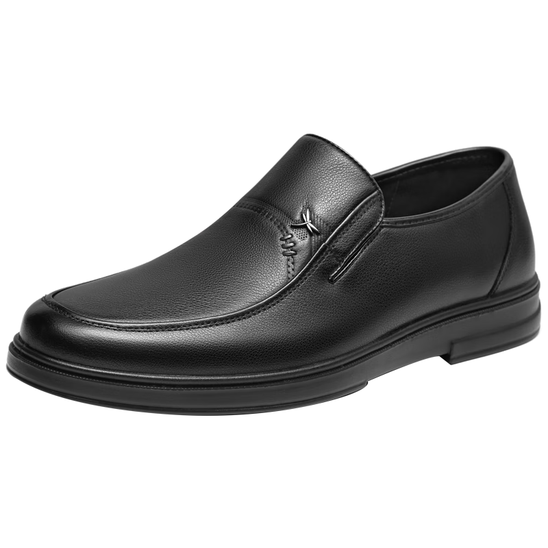 RED DRAGONFLY Men's Shoes, Spring And Summer Cowhide Business Casual Slip-On Leather Shoes, Middle-Aged And Elderly Dad Shoes, WTA24128 Black, Size 41