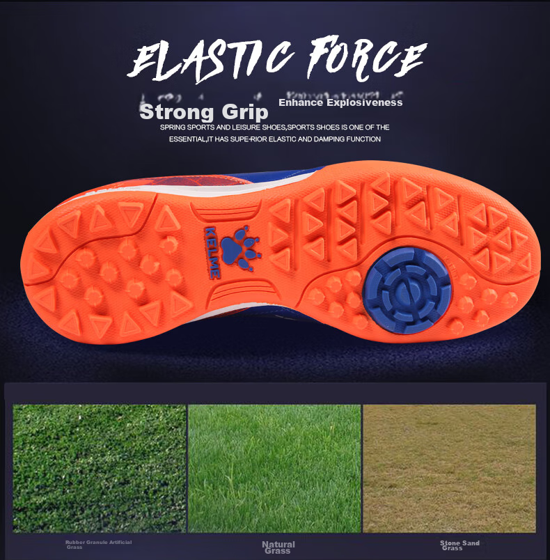 KELME Soccer Shoes, Youth TF Turf Cleats, Competition Student Non-Slip Wear-Resistant Football Boots for Men, Royal Blue/orange, Size 36 6