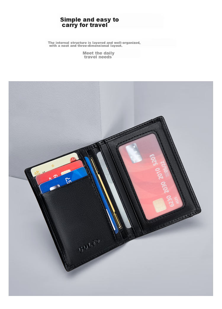 GOLF Top-Grain Leather Card Holder for Men with Multiple Card Slots, Bank Card Holder, Slim Leather Case for Cards, Vertical Style Small Wallet 7