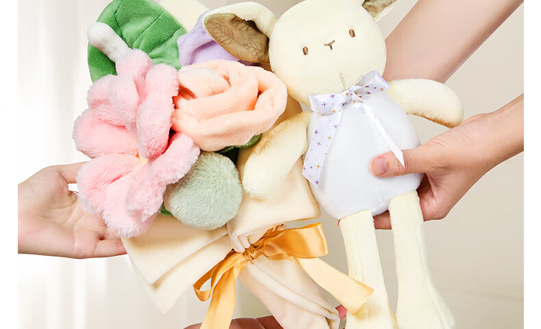 Auby Newborn Baby Parent-Child Gift Box Toy Plush Bouquet, Mom Postpartum Rabbit Comfort Doll Birthday Gift 3