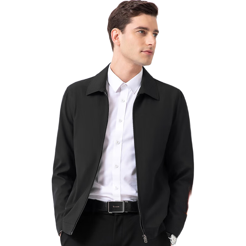 ROMON Men's Winter Jacket, Padded Business Lapel Executive Coat, Official Style Dad Wear, I8 Black XL