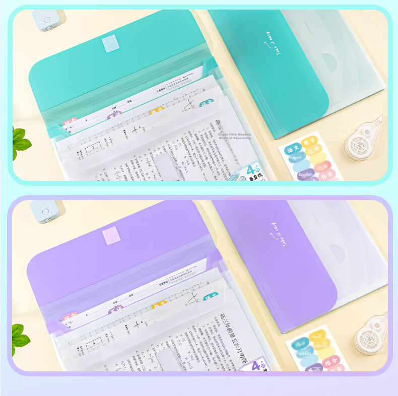 Jindeli 4-Stage Easy-To Exam Paper Classification Folder, A4 Landscape Accordion File, Large Capacity Student Book Storage, Document Organizer, Study Material Holder, Tutoring Bag with 8 Subject Stickers, Blue FM04L 5